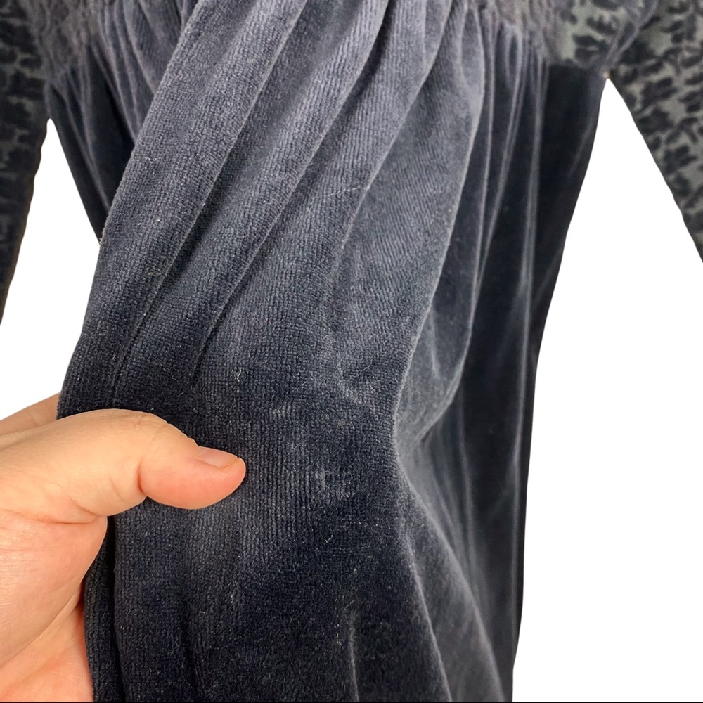 Vintage 90’s Floral Burnout Velour Long Sleeve Stretchy Smocked Maxi Dress Black - Picture 10 of 11